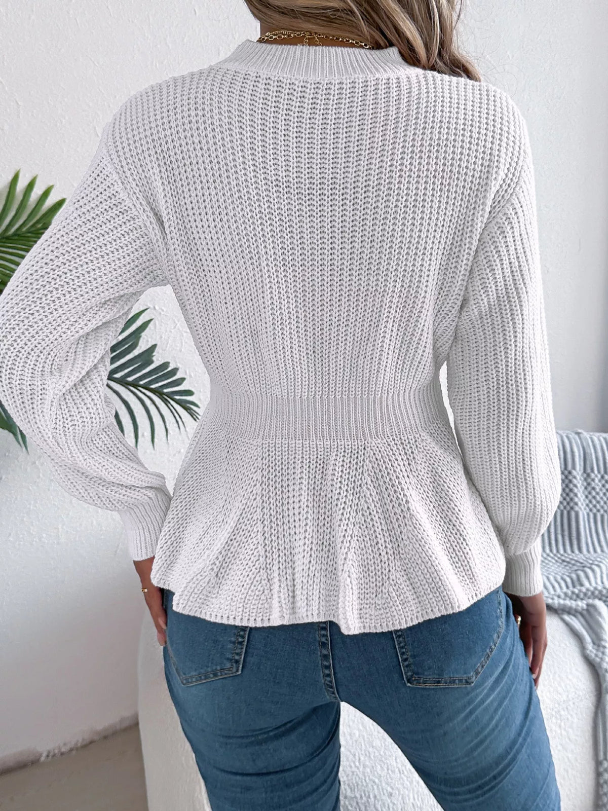 Cable Knit Round Neck Peplum Sweater (3)