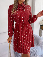 Polka Dot Tie Neck Pleated Dress (18)