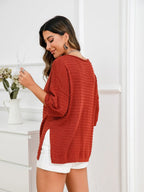 Rolled Round Neck Dropped Shoulder Slit Sweater (16)