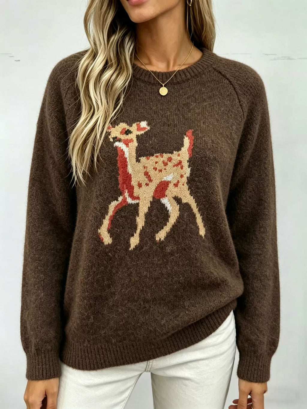 Deer Pattern Raglan Sleeve Sweater (2)