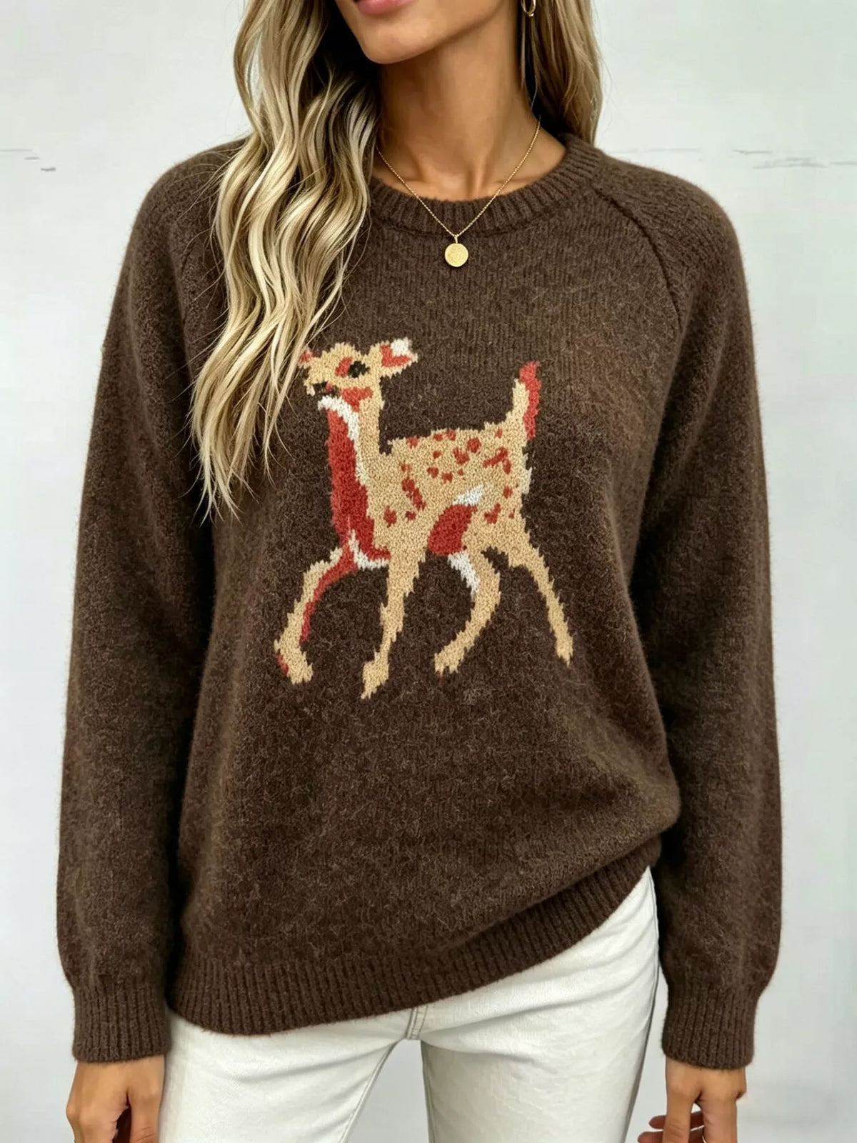 Deer Pattern Raglan Sleeve Sweater (2)