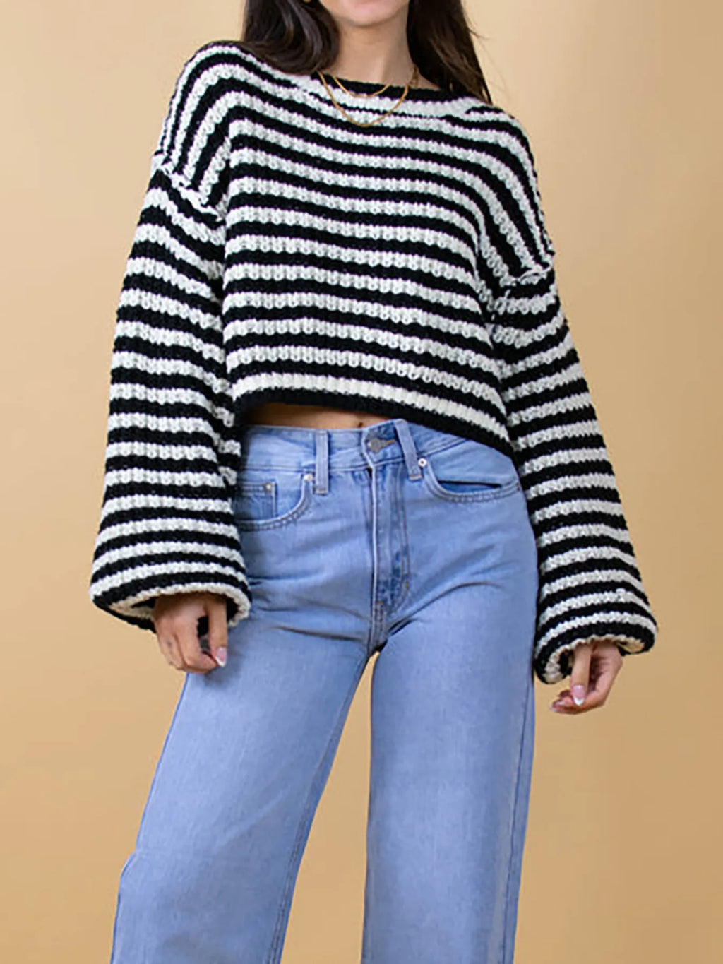 Oversized Striped Drop Shoulder Sweater (3)
