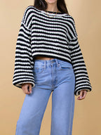 Oversized Striped Drop Shoulder Sweater (3)