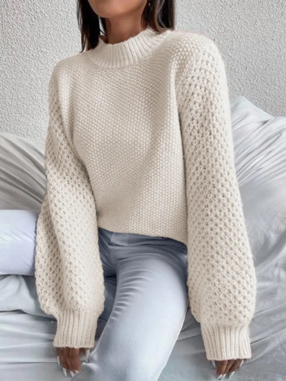 Openwork Mock Neck Long Sleeve Sweater (11)