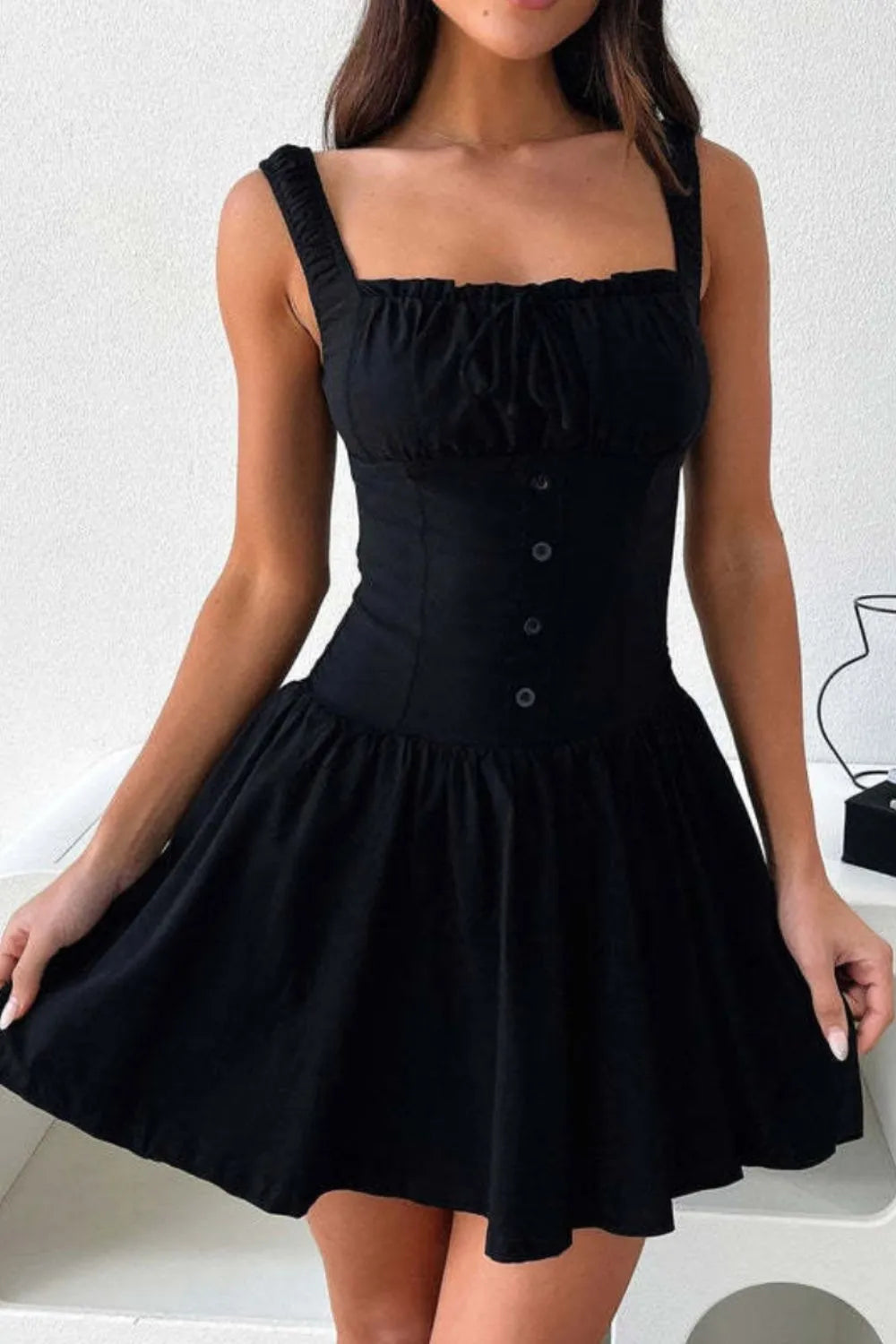 Decorative Button Square Neck Cami Dress (5)