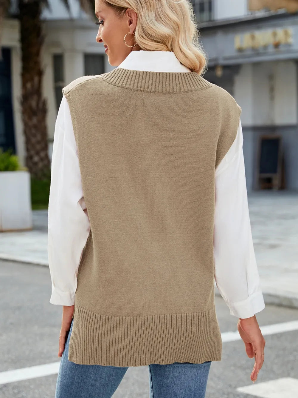 Side Slit V-neck Sweater Vest (23)