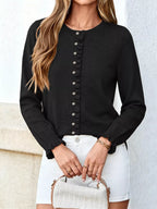 Ruffle-trimmed Button-down Knit Cardigan (7)