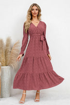Swiss Dot Tied Surplice Flounce Sleeve Dress (18)