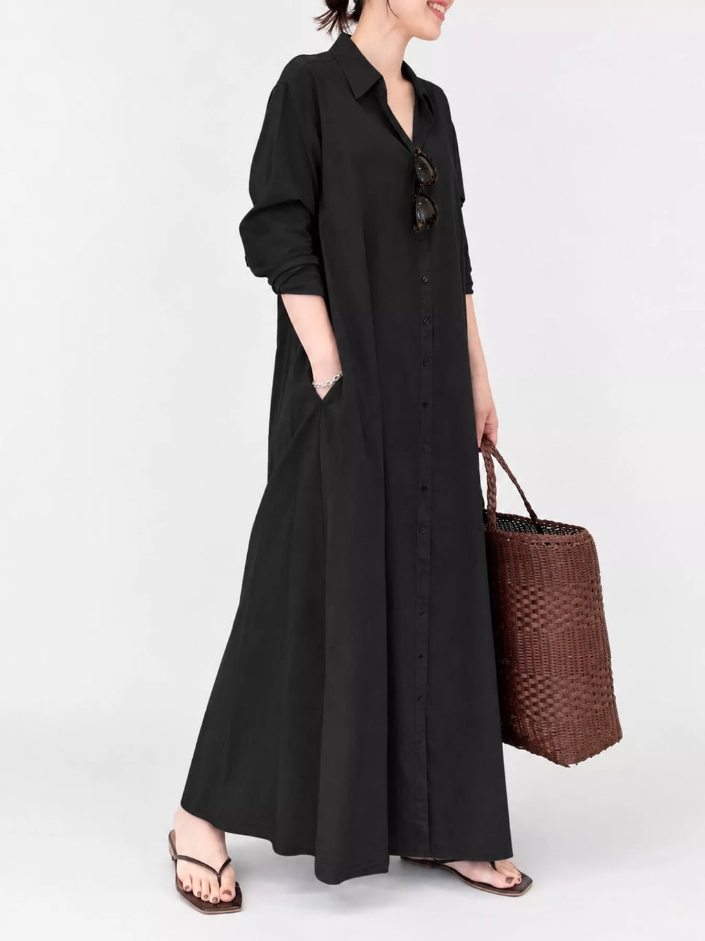 Full Size Button Front Long Sleeve Maxi Shirt Dress Plus (25)