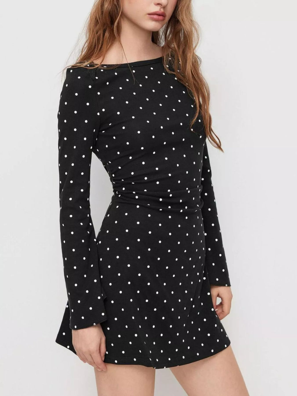 Polka Dot Flare Sleeve Mini Dress (3)