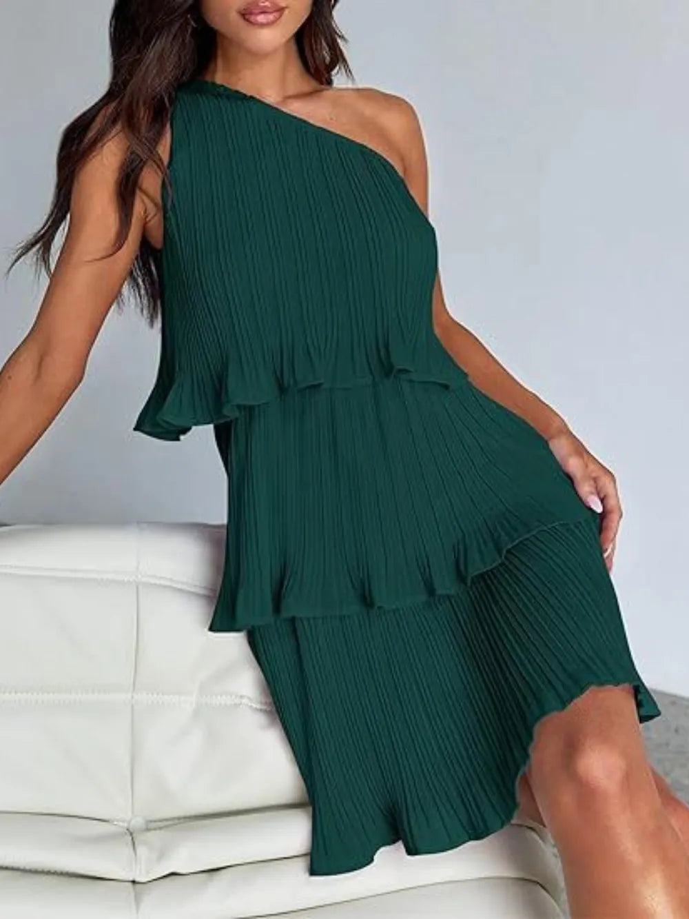 Layered Single Shoulder Mini Dress (19)