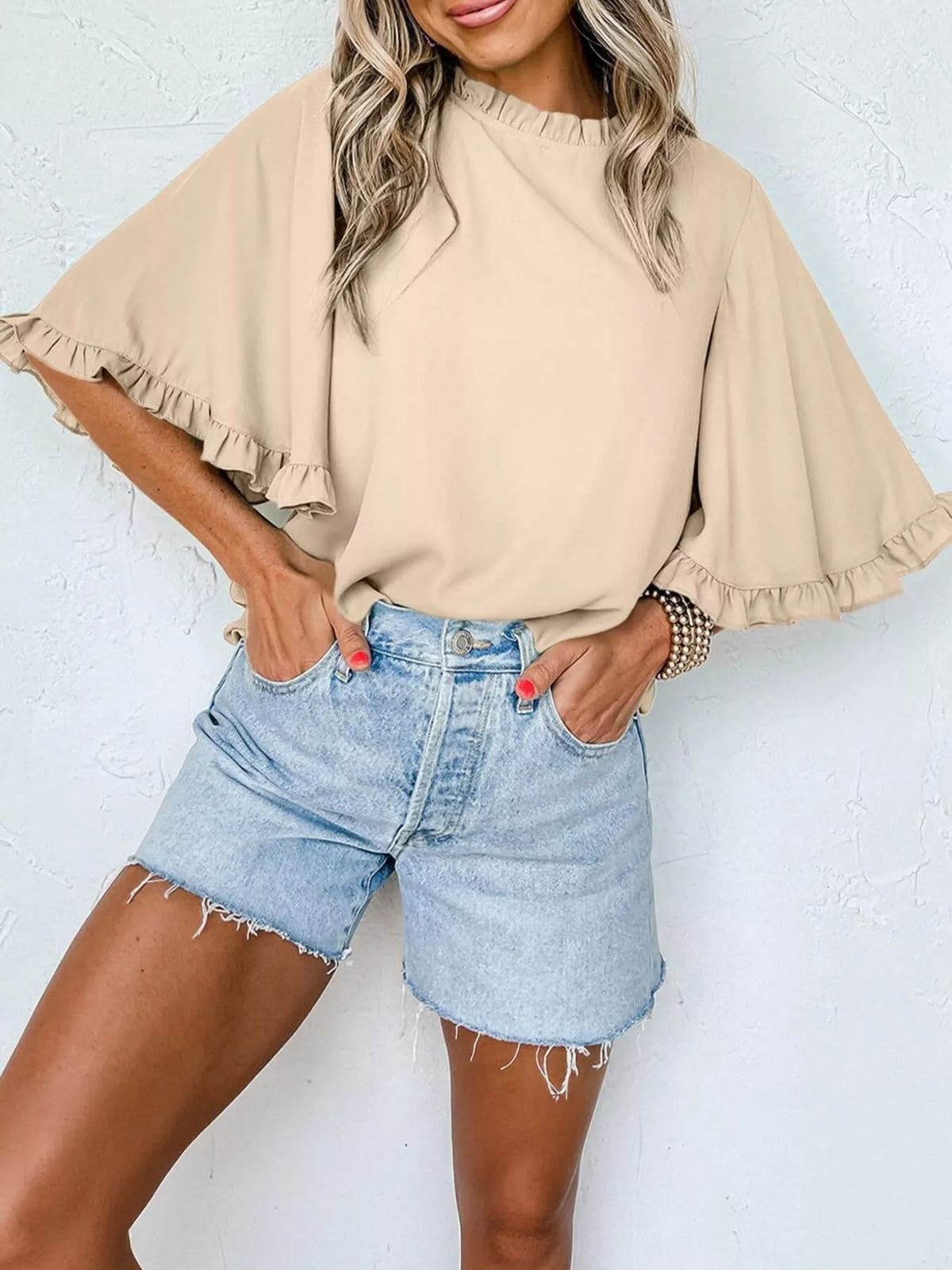 Ruffle Trim Half Sleeve Blouse (7)