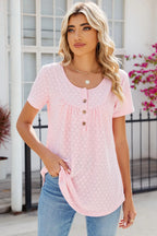 Eyelet Quarter Button Short Sleeve T-shirt (10)