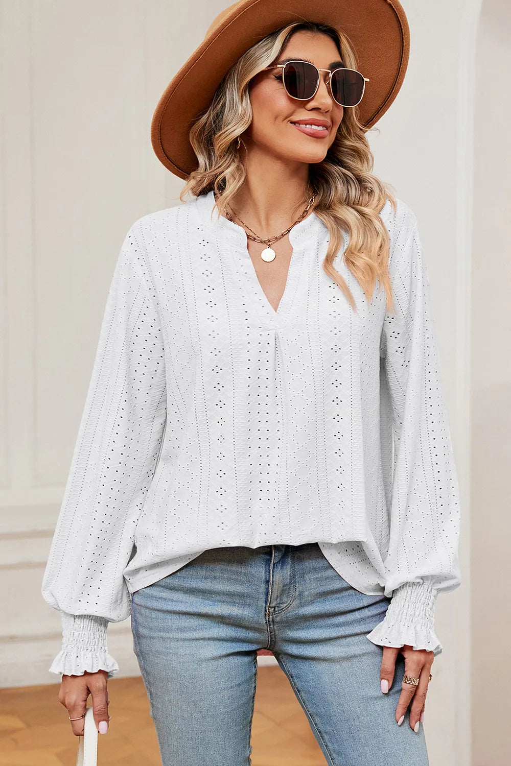 Eyelet Notched Long Sleeve T-shirt (5)