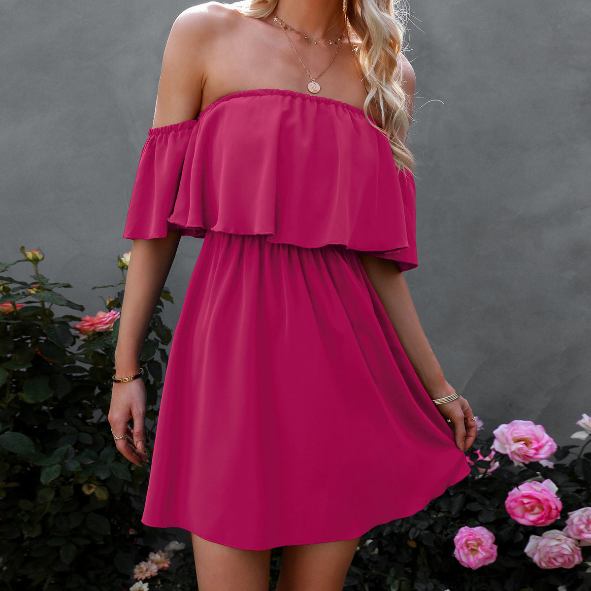 Off-the-shoulder One-shoulder Ruffle Dress photo 2