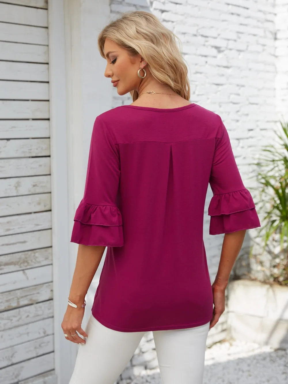 Ruffled Suqare Neck Half Sleeve Blouse (3)