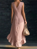 Ruffled Asymmetrical V-neck Dress (2)