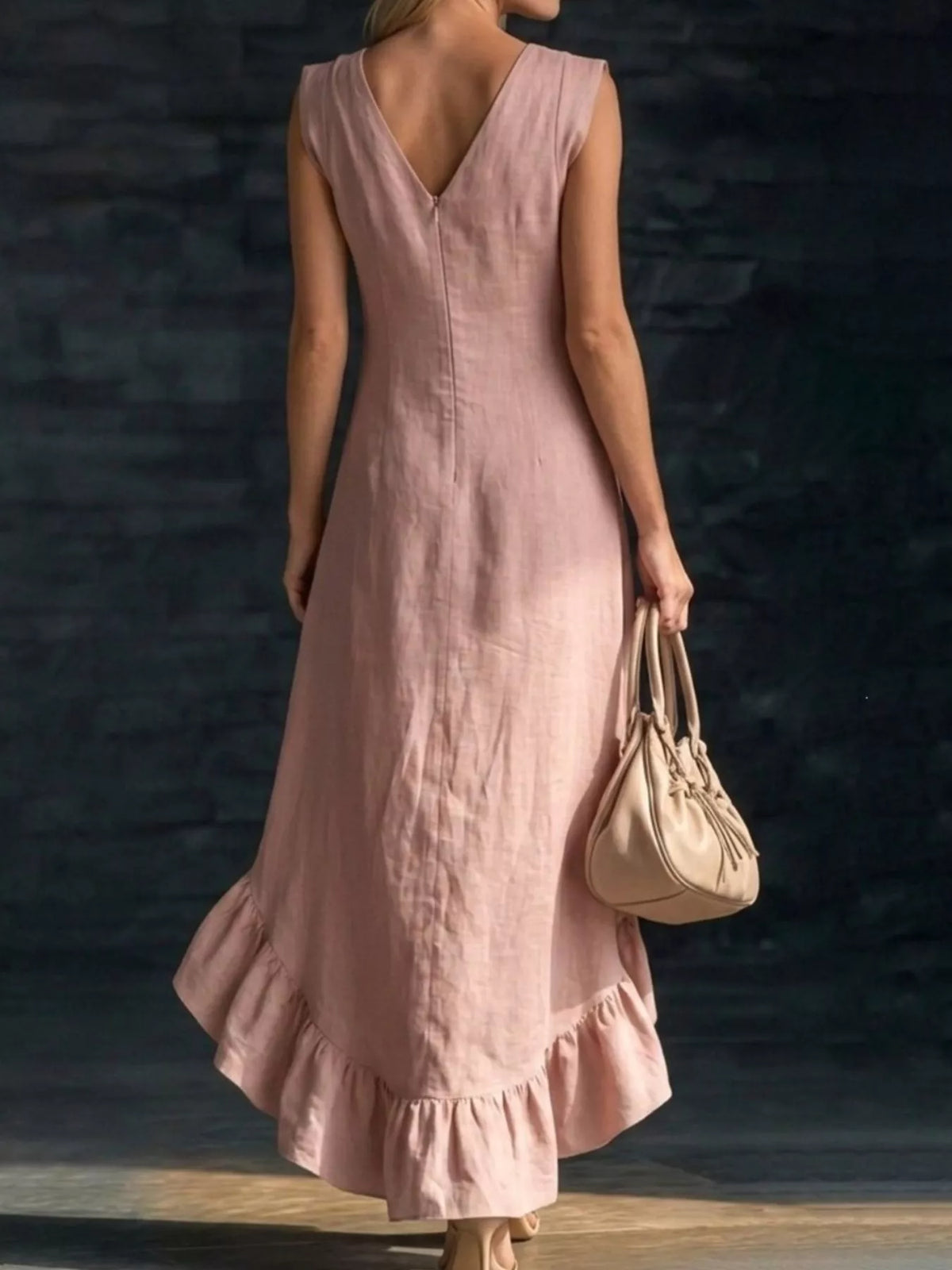 Ruffled Asymmetrical V-neck Dress (2)
