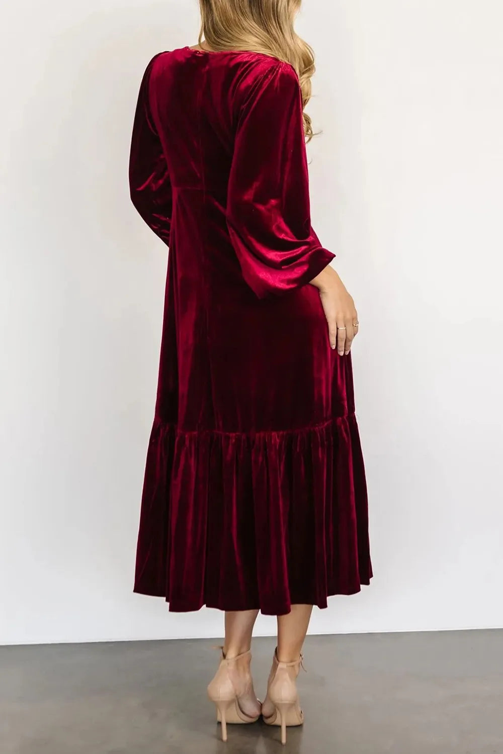 V-neck Long Sleeve Midi Velvet Dress (19)