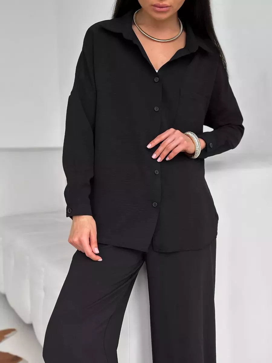 Button Up Long Sleeve Shirt Pants Set (22)