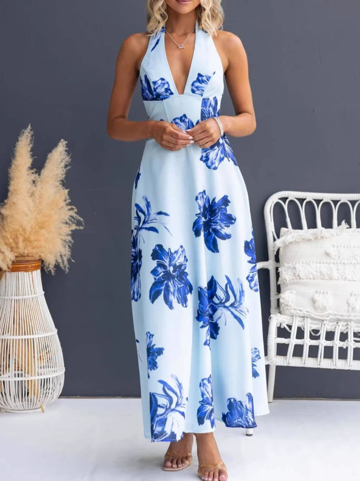 Floral Print Halter Neck Maxi Dress (13)