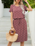 Round Neck Short Sleeve Slit Dress Pockets (8)