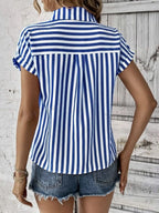 Striped Button-up Short Sleeve Shirt Pocket (3)