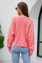 V-neck Drop Shoulder Long Sleeve Knit Top (2)