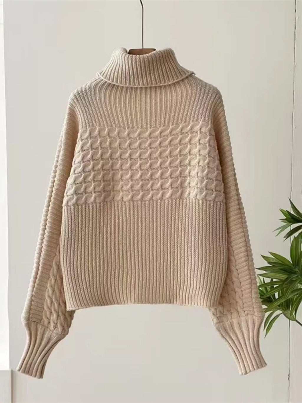 Textured Knit Turtleneck Long Sleeve Sweater (8)