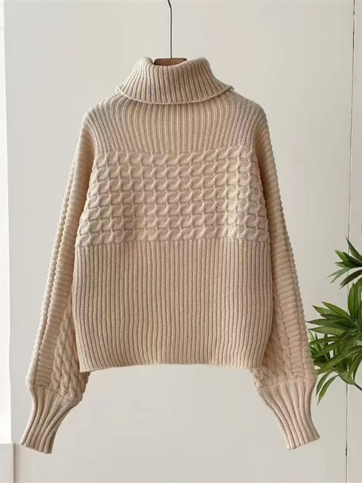Textured Knit Turtleneck Long Sleeve Sweater (8)