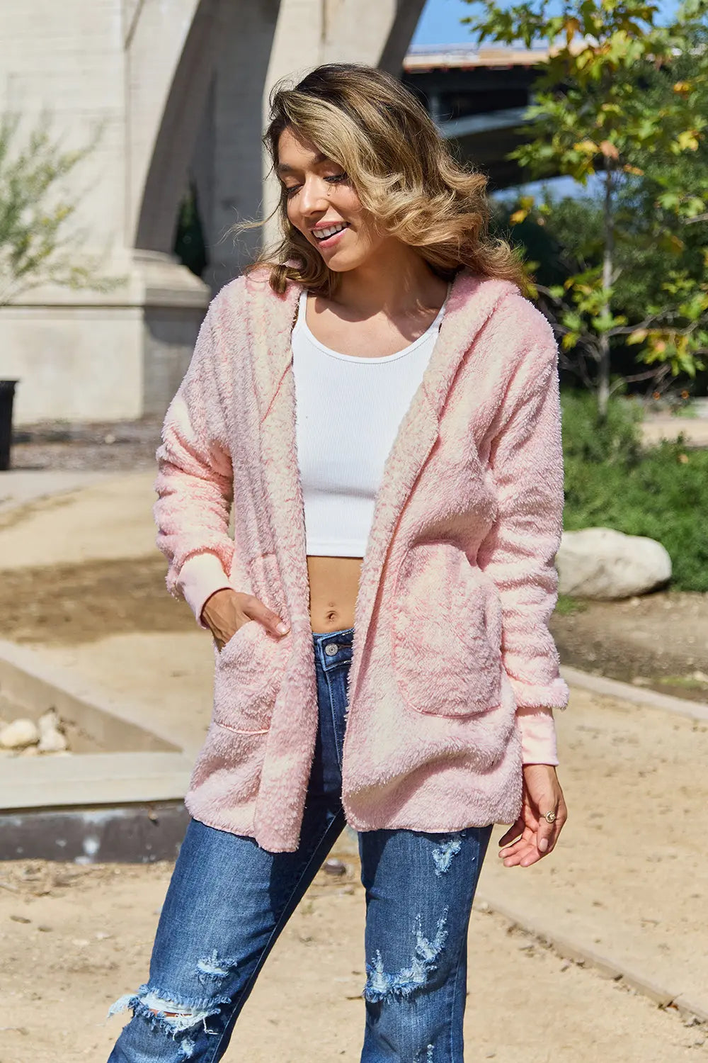 Full Size Teddy Hooded Jacket Pockets (5)