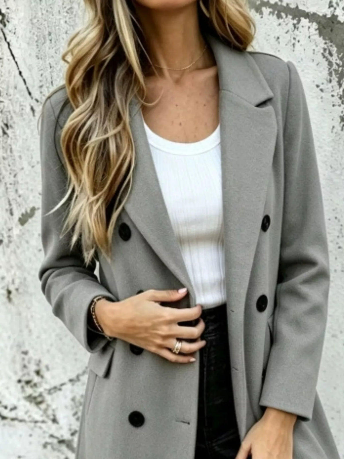 Full Size Double-breasted Lapel Collar Coat Plus (5)