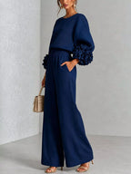Full Size Floral Cuffs Top Wide Leg Pants Set Plus (25)