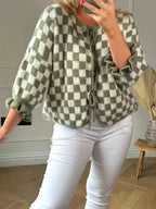 Checkered Tie-front Knit Cardigan (6)