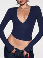 V-neck Long Sleeve Crop T-shirt (7)