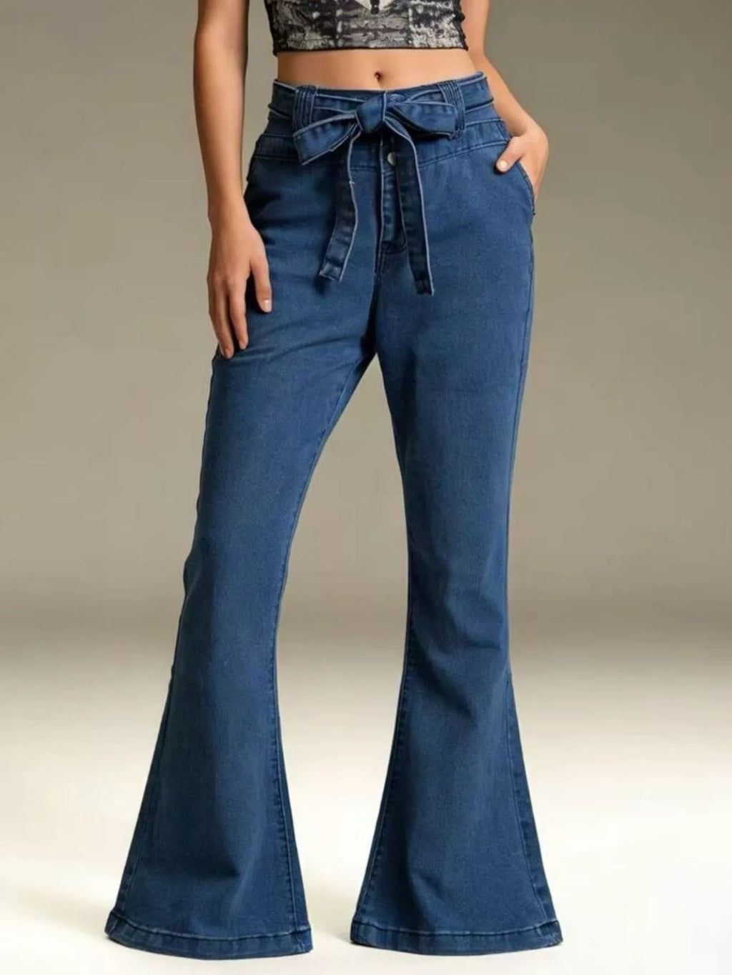 Bow-tie High-waisted Flare Jeans (4)