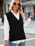 Side Slit V-neck Sweater Vest (8)