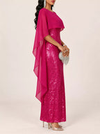Sequin Cape Overlay Evening Dress (27)