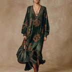 Retro Silhouette-printed Green Faux-suede Fringed Maxi Dress variant CJLY275857701AZ|CJLY275857702BY|CJLY275857703CX|CJLY275857704DW|CJLY275857705EV