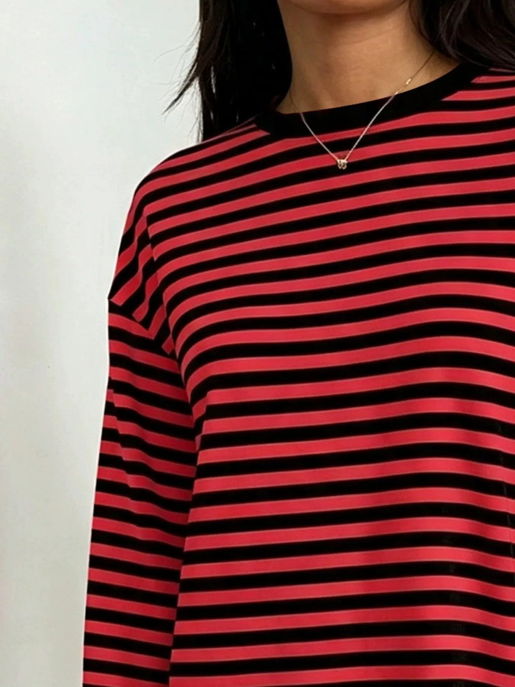 Full Size Casual Long-sleeve Striped Crew Neck T-shirt Plus (4)