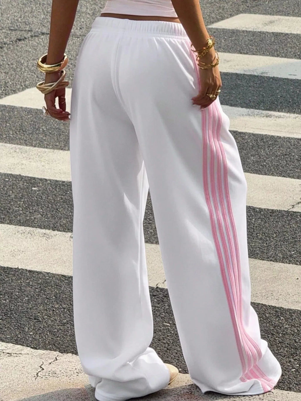 High-waisted Wide-leg Track Pants Side Stripes (20)