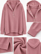 Full Size Snap Button Placket Dropped Shoulder Hoodie Plus (10)