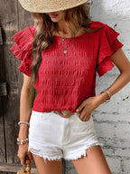 Round Neck Flounce Sleeve Blouse (18)