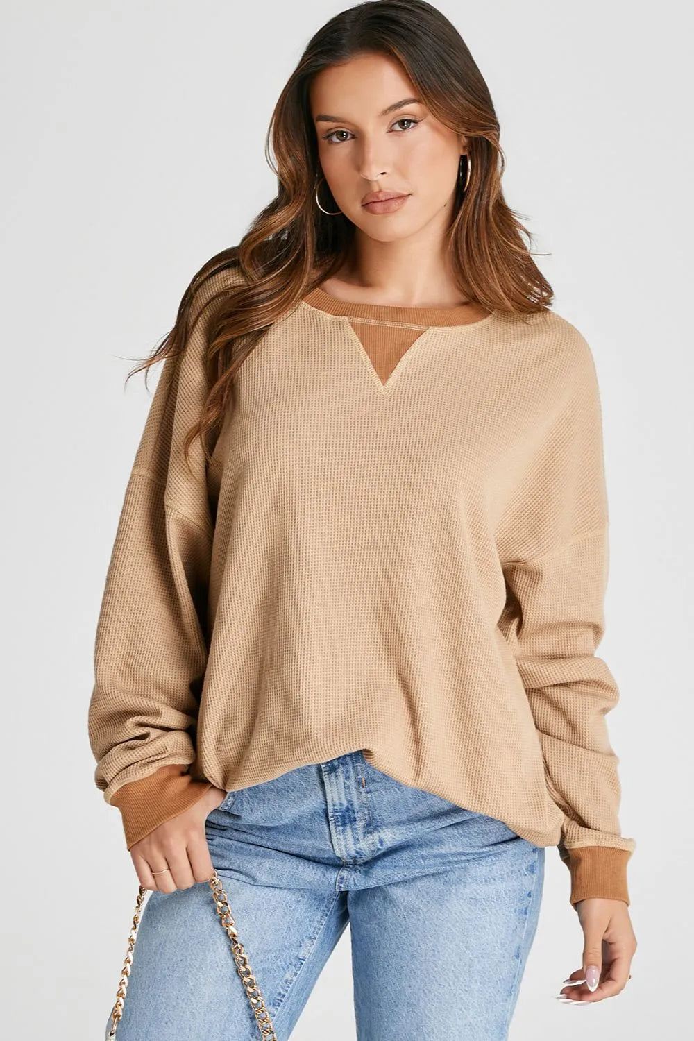Waffle-knit Long Sleeve Sweatshirt (2)