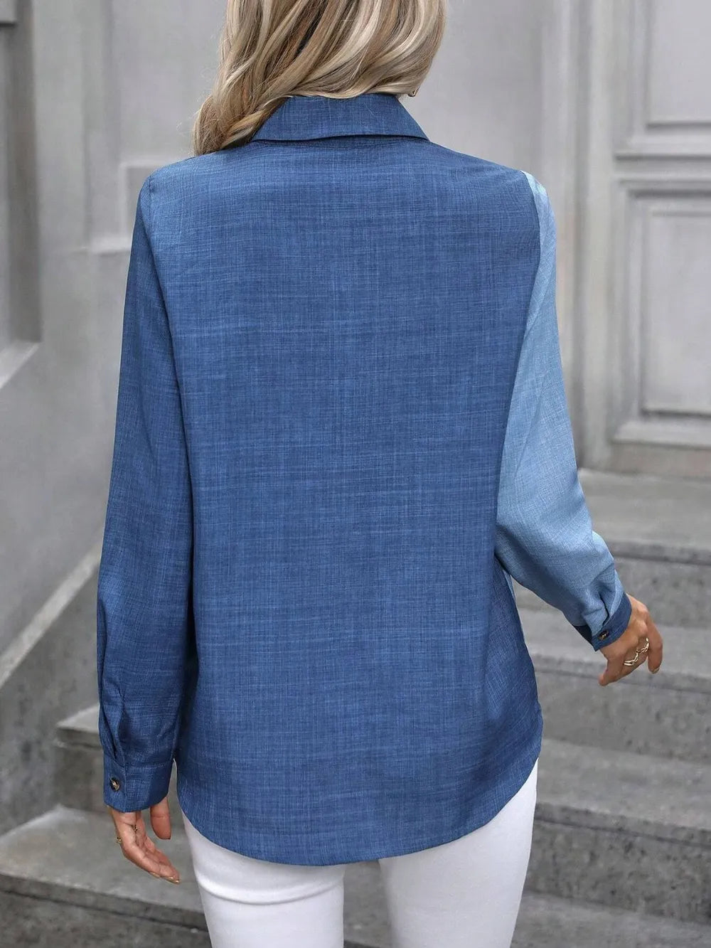 Contrast Collared Neck Long Sleeve Shirt (2)
