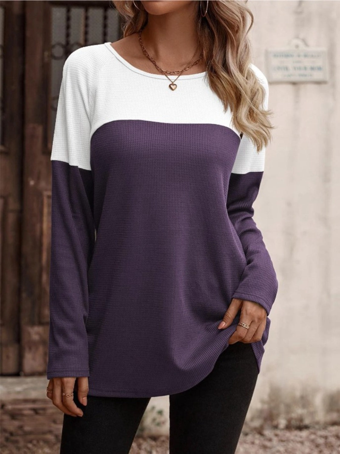 Contrast Round Neck Long Sleeve T-shirt (11)