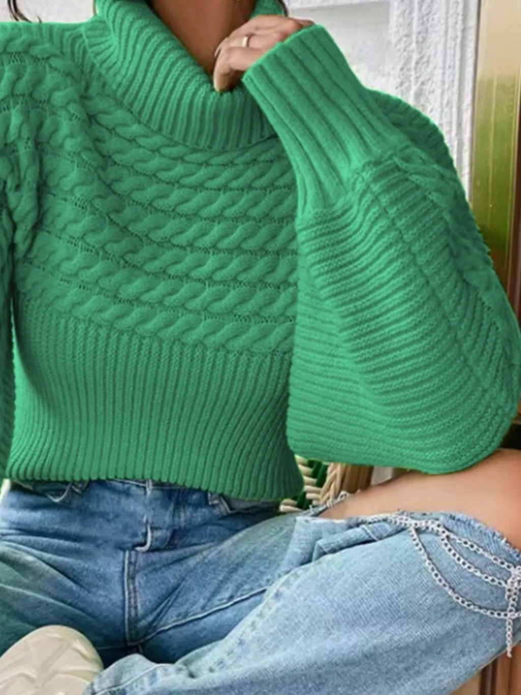 Textured Knit Turtleneck Long Sleeve Sweater (6)