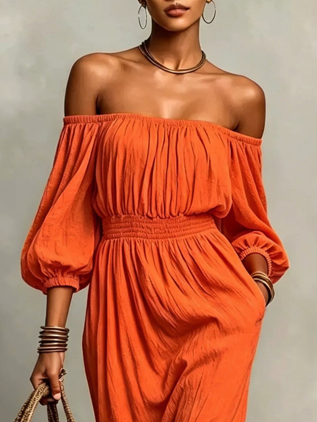 T Off-shoulder Smocked Waist Maxi Dress (11)