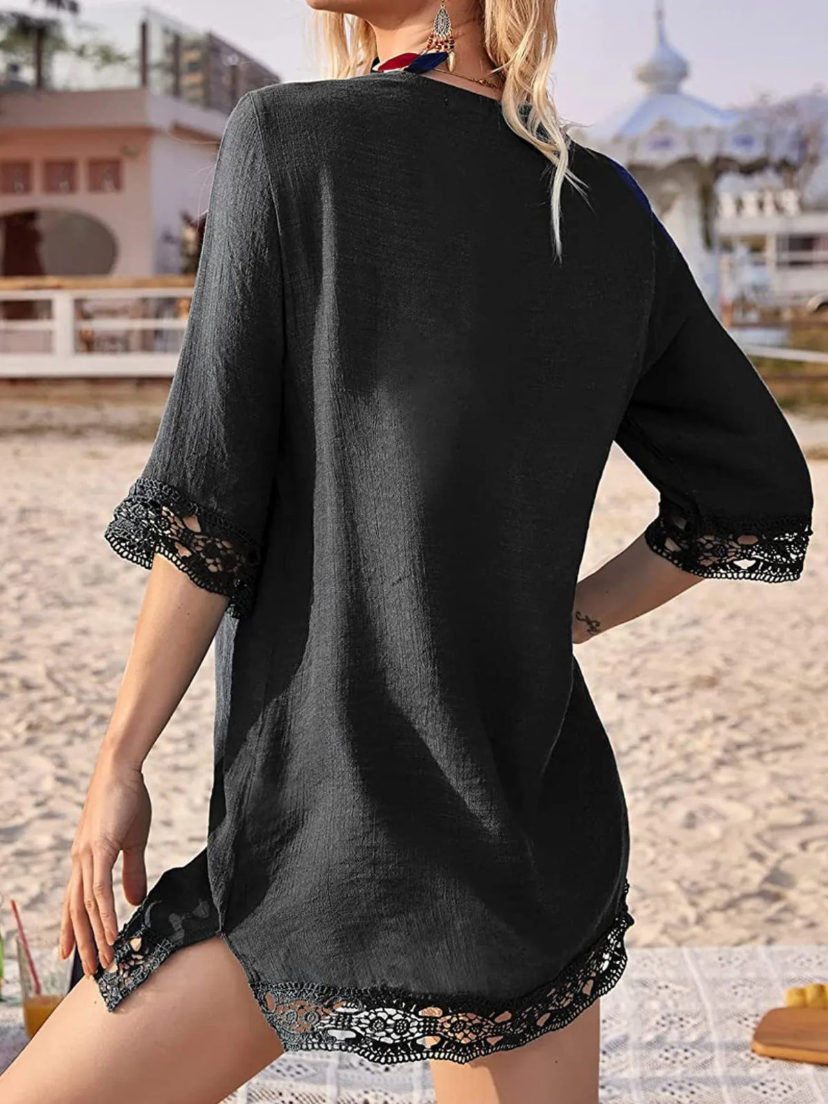 Lace Trim V-neck Cover-up (5)