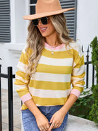 Striped Round Neck Dropped Shoulder Sweater (9)